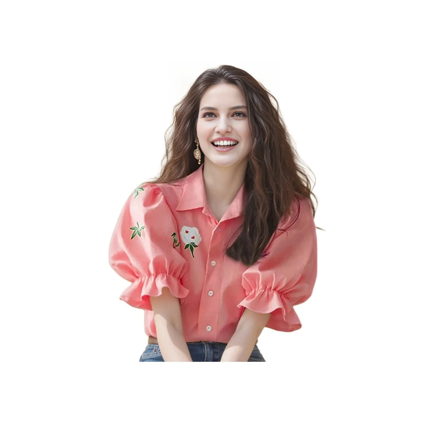 Wbwq Персиково-розовый Женские Рубашки