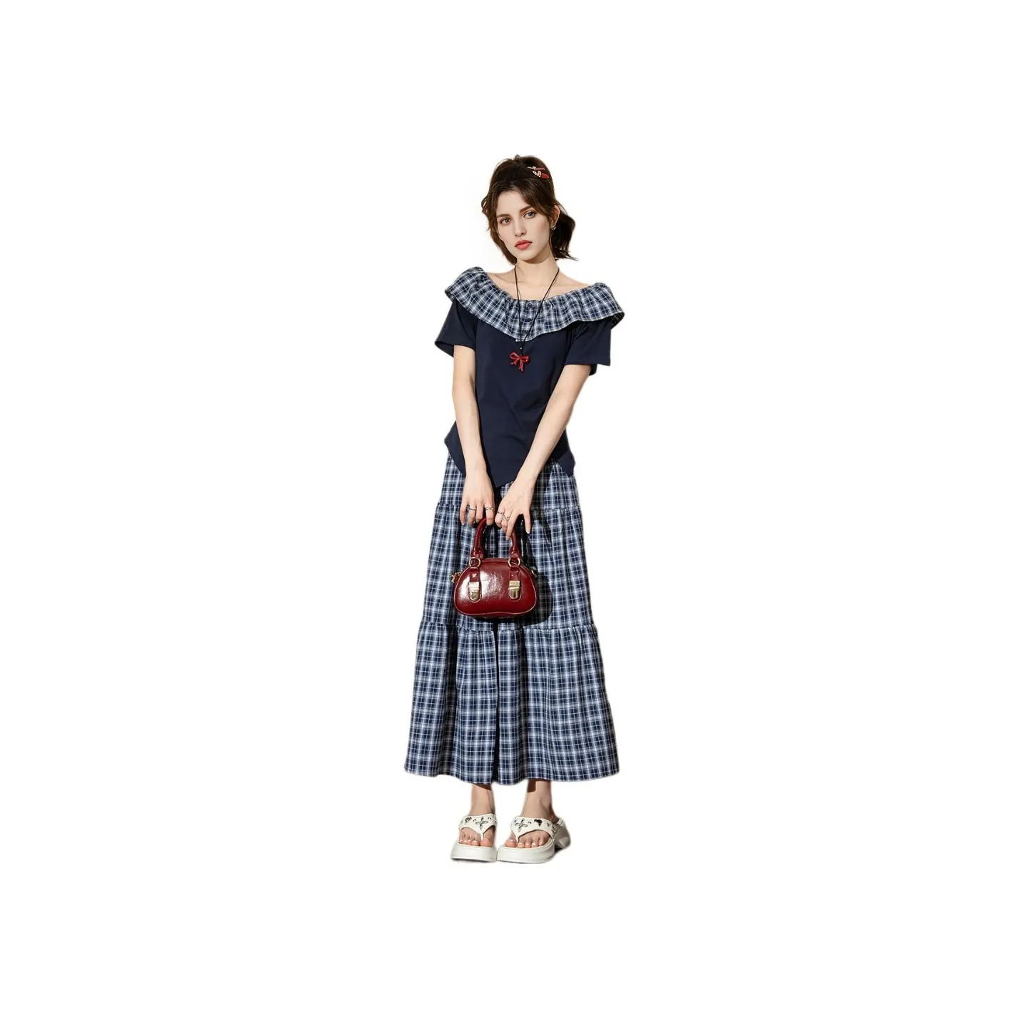 FAWENXIANGZI Темно-синий Женские Комплекты с юбкой