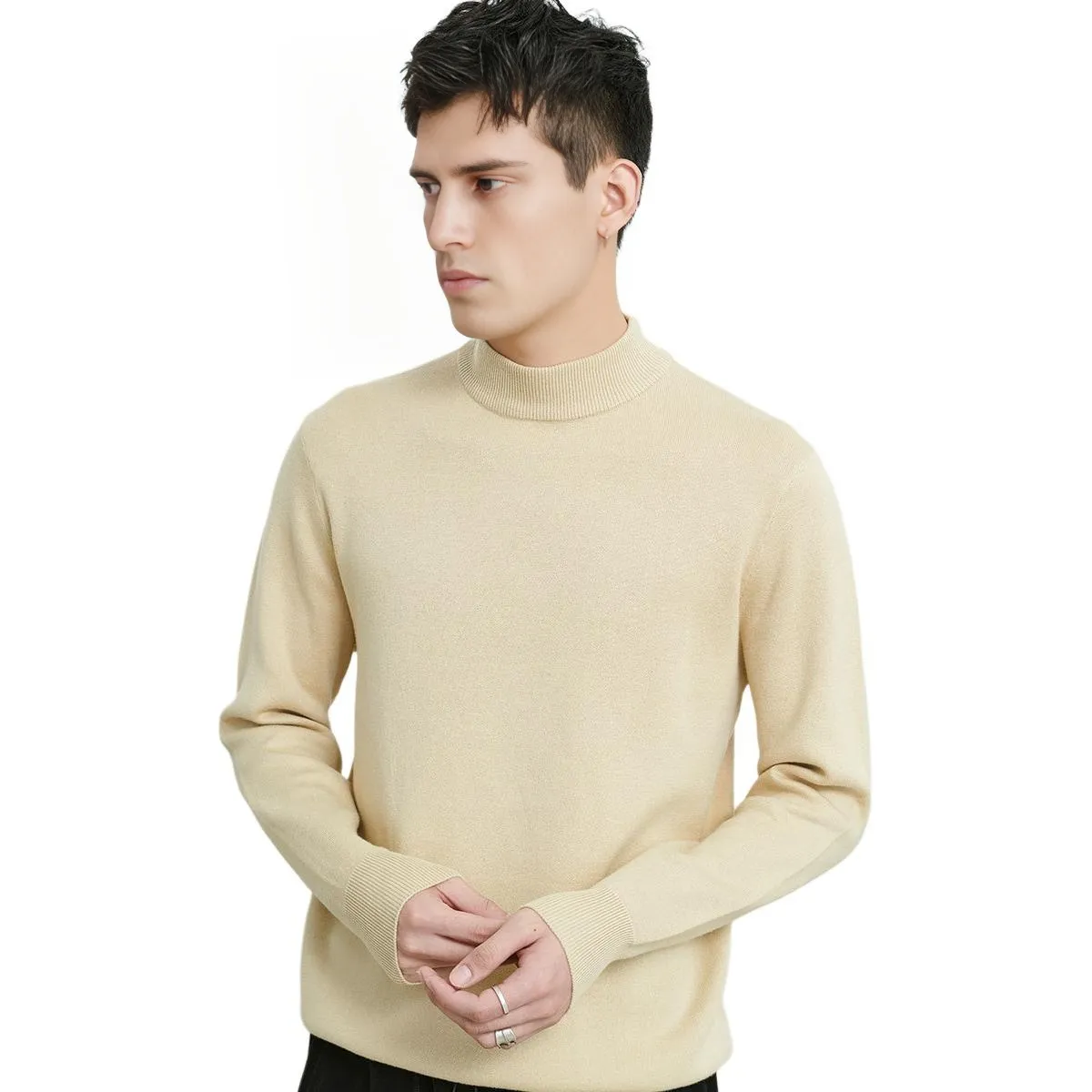 A.B.X Acrylic Cotton Stretch Half Turtleneck Sweater Unisex