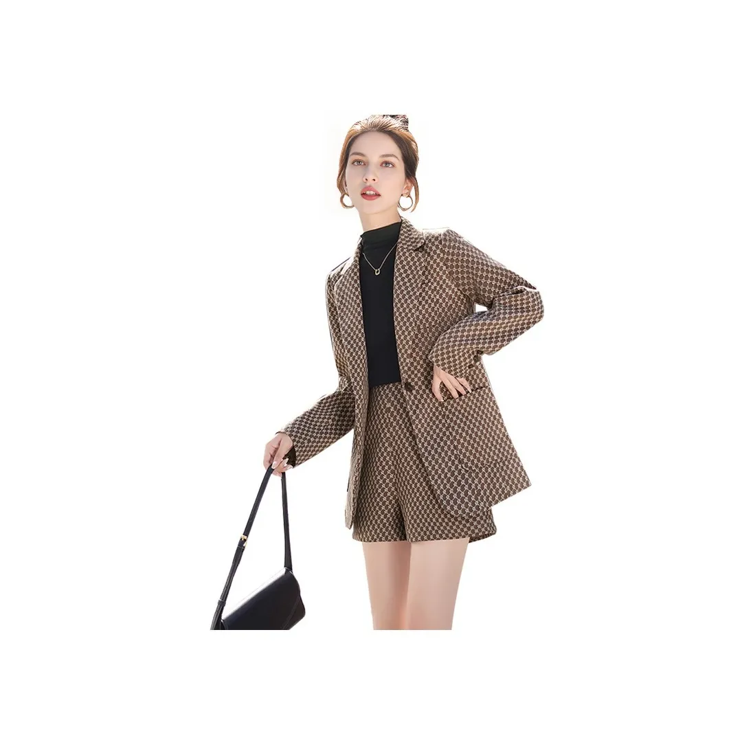 Cypress House Бизнес Костюм Женские Темный кофейный Основа с Белой клеткой