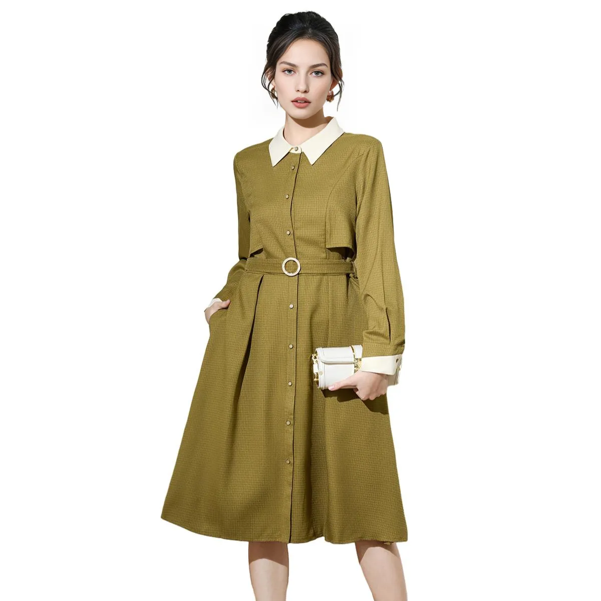 SMEN Длинное платье с длинными рукавами женское чайный коричневый