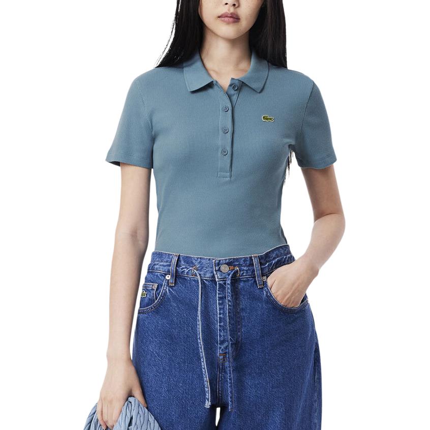 Женская футболка LACOSTE L.12.d (синяя) — фото 3