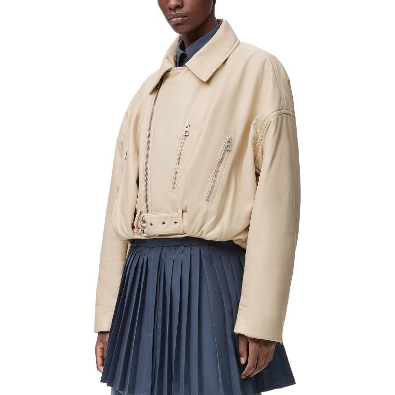 Женская кожаная куртка LOEWE SS26 (бежевая) — фото 4