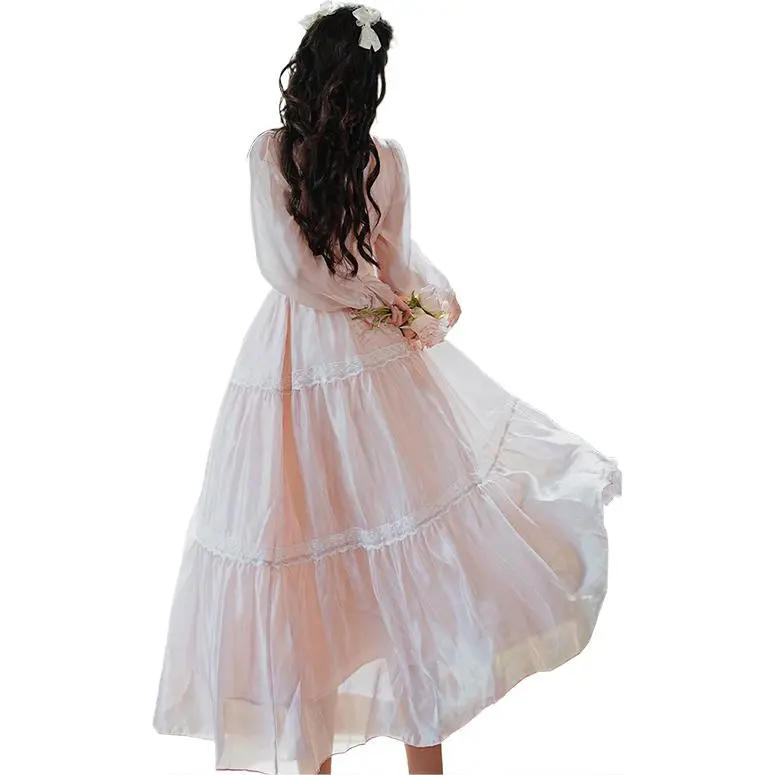 PLANE DRIFT Long Sleeved Dress Women's White Peach Pink