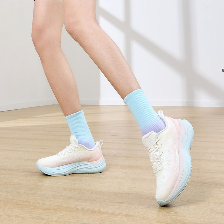 QIAODAN Leisure Cushioning, Wear Resistant Low top Casual Running Shoes Women’s Ivory White/White Peach Pink