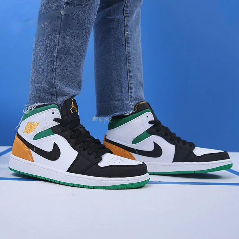 Кроссовки Jordan JordanAir Jordan 1 Mid GS (белый / зеленый / желтый) — Белый / зелёный / жёлтый — фото 6