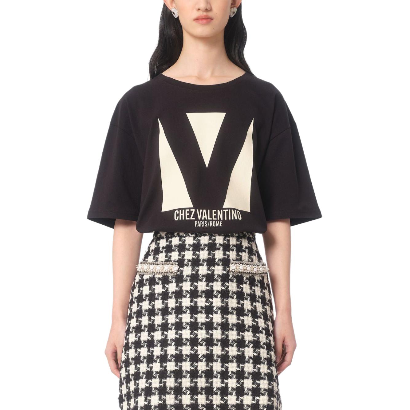 Женская футболка Valentino Logo T (черная) — фото 3