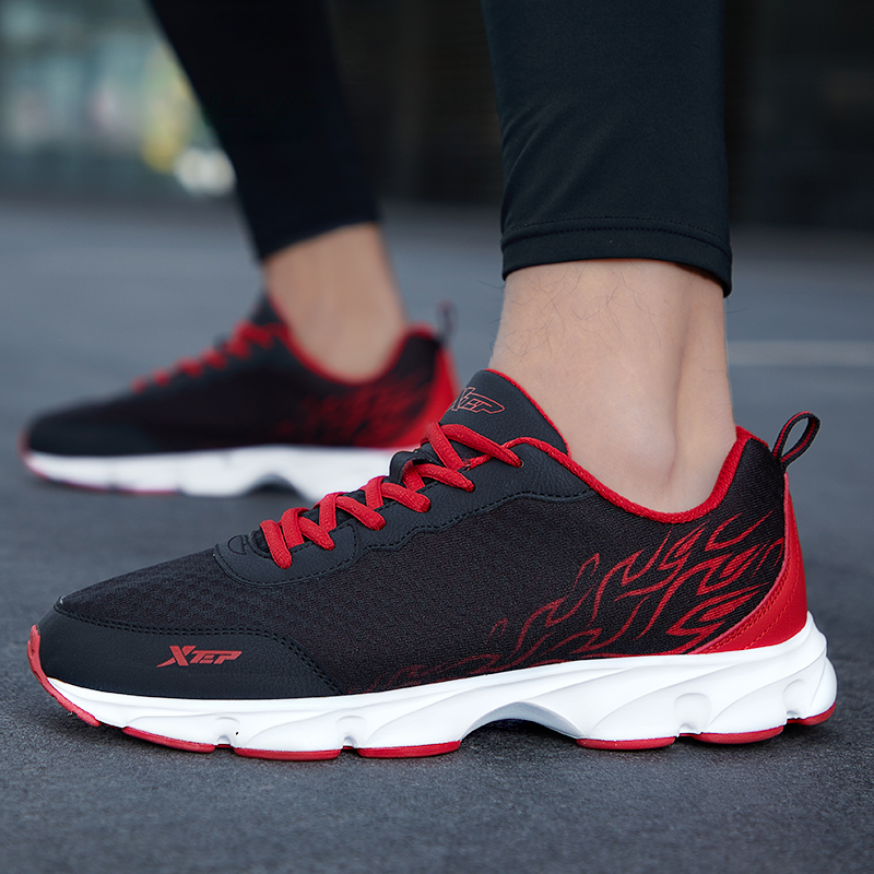 XTEP Cushioning Slip Resistant Abrasion Resistant Breathable Lightweight Rebound Low top Running Shoes Men’s Black Red