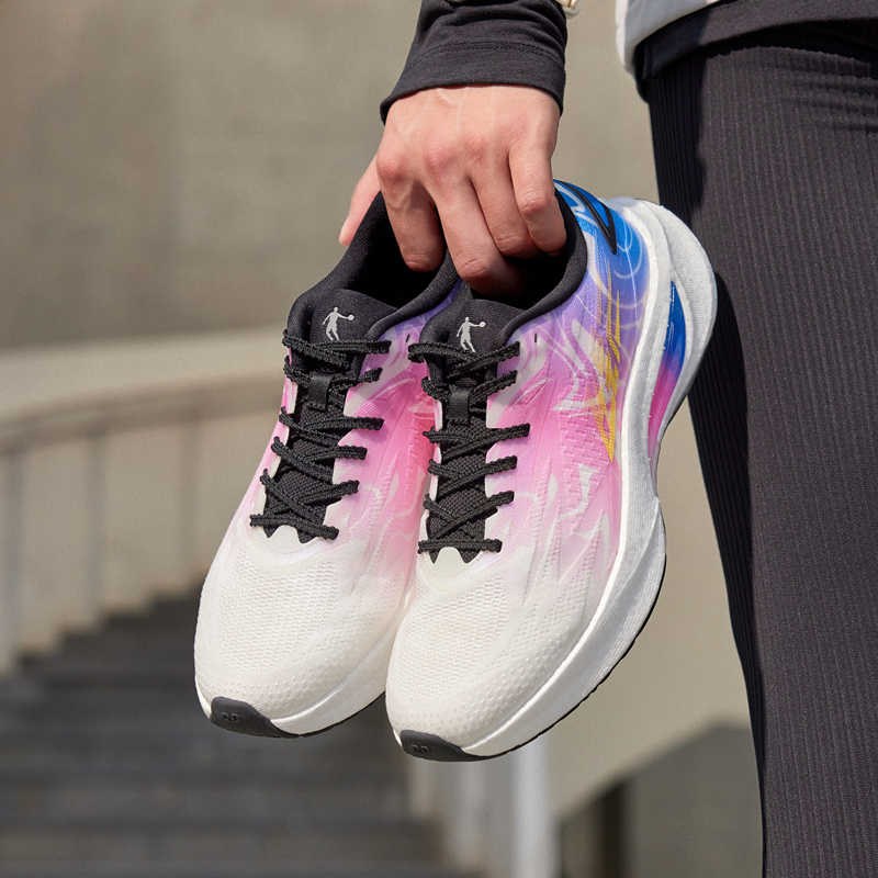 QIAODAN Slip Resistant, Abrasion Resistant, Rebound Low top Sprint Running Shoes Men’s White Pink Purple
