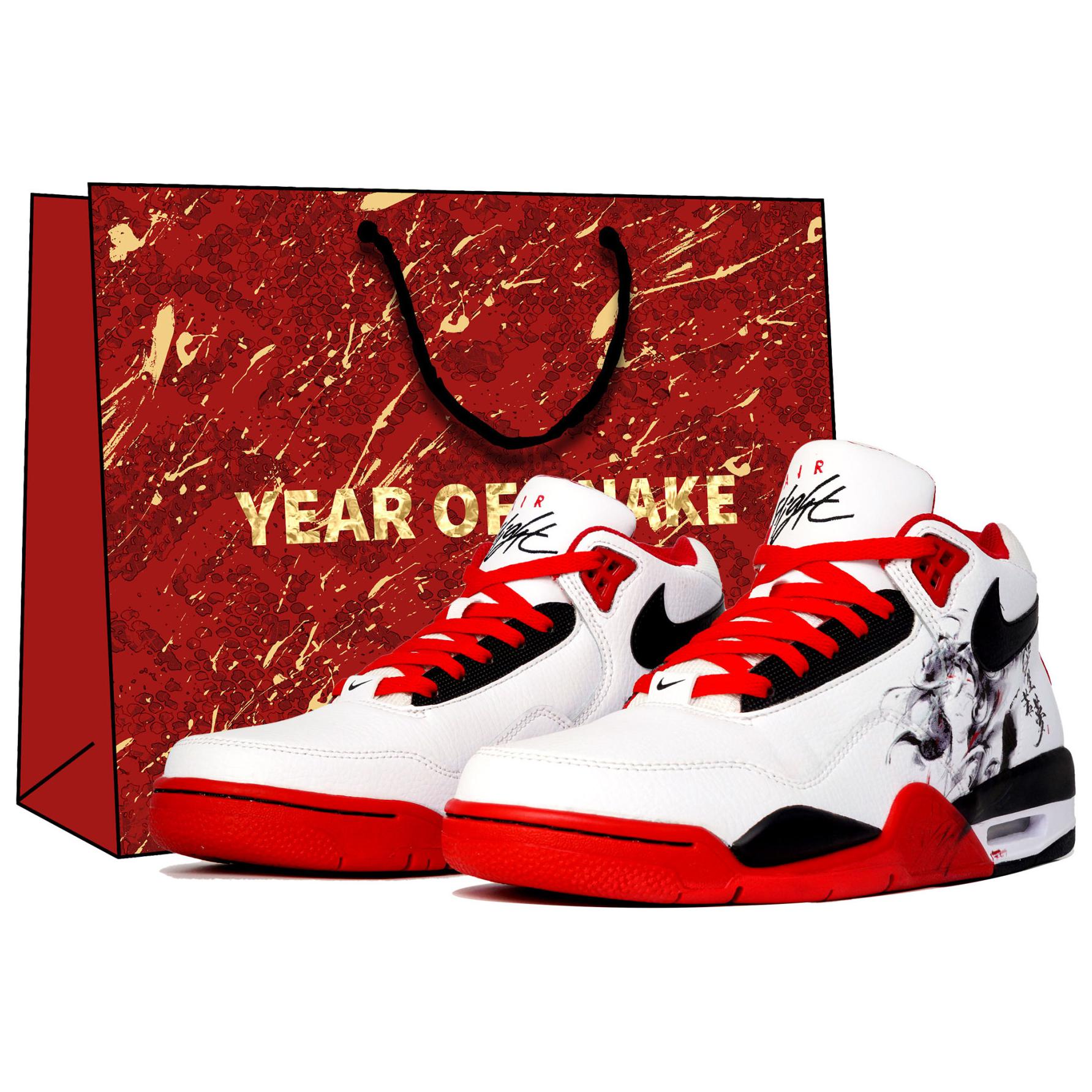 Nike Flight Legacy Slip Resistant Abrasion Resistant Mid top Vintage Basketball Shoes Unisex Red White Black