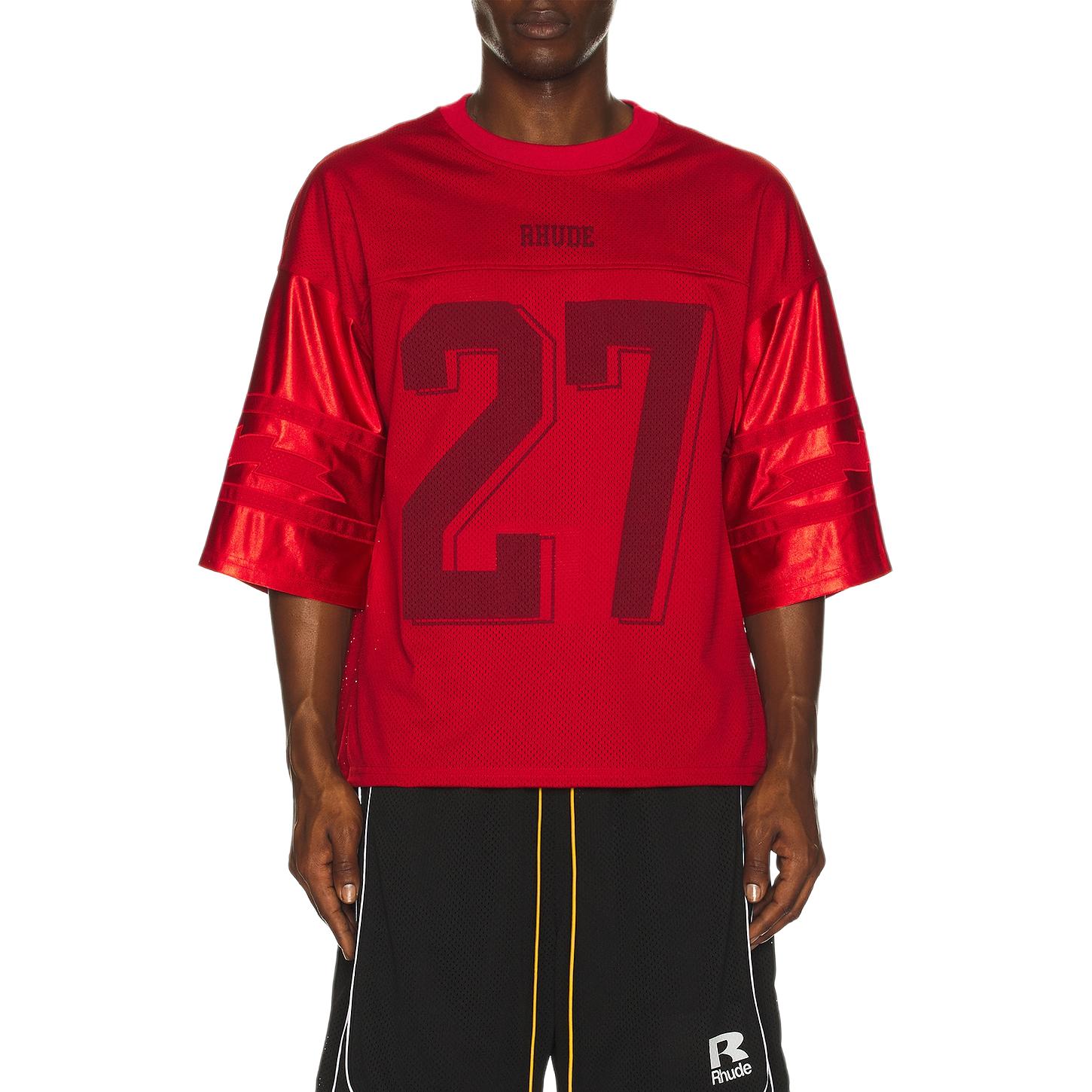 Мужская футболка RHUDE Lightning Football Jersey Logo (черно-белая) — фото 4