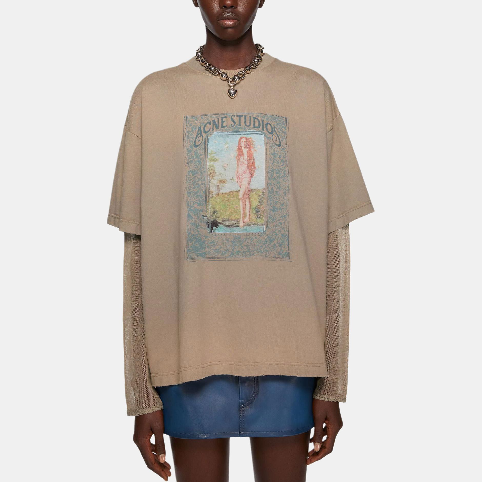 Женская футболка Acne Studios FW23 (серо-коричневая) — фото 2