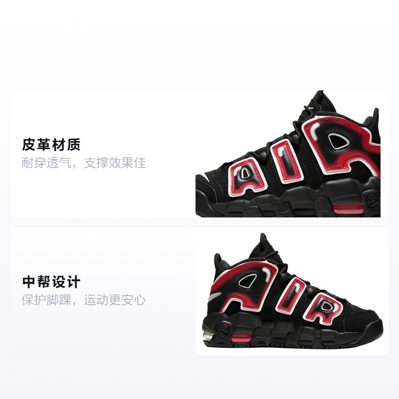 Кроссовки Nike NikeAir More Uptempo (черно-красные) — фото 2