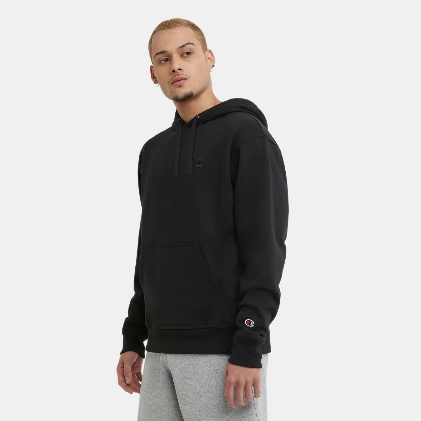 Champion Double Logo Embroidery Pullover Sweatshirt Loose Fit Elastic Cuff Fleece Lined Sweatpants