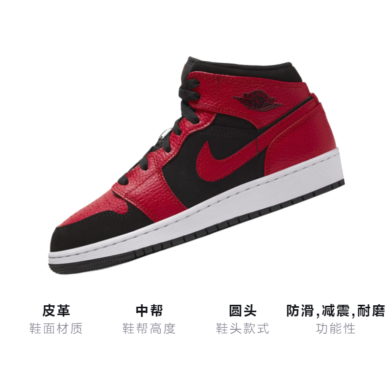 Кроссовки Jordan Air Jordan 1 Mid GS (черно-красные) — Чёрный / красный — фото 3