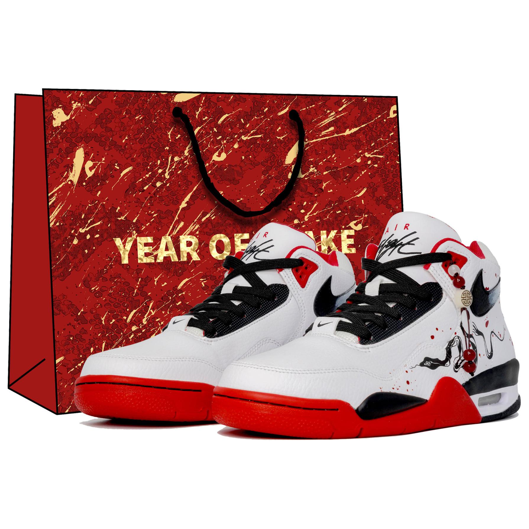 Nike Flight Legacy Slip Resistant Abrasion Resistant Mid top Vintage Basketball Shoes Unisex Black White Red