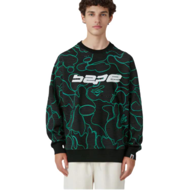 Мужское худи A BATHING APE A BATHING APE BAPE Text Code Camo Crewneck (зеленый камуфляж) — фото 5