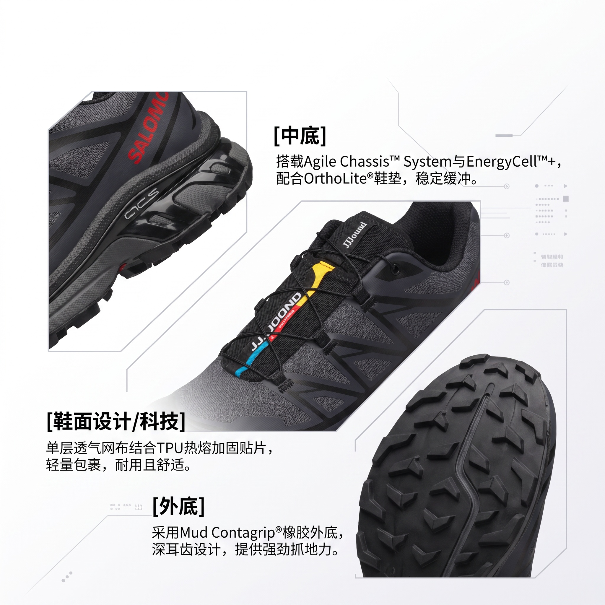 SALOMON x JJJJound XT 6 Collaboration Low top Outdoor Shoes Unisex Ebony Black