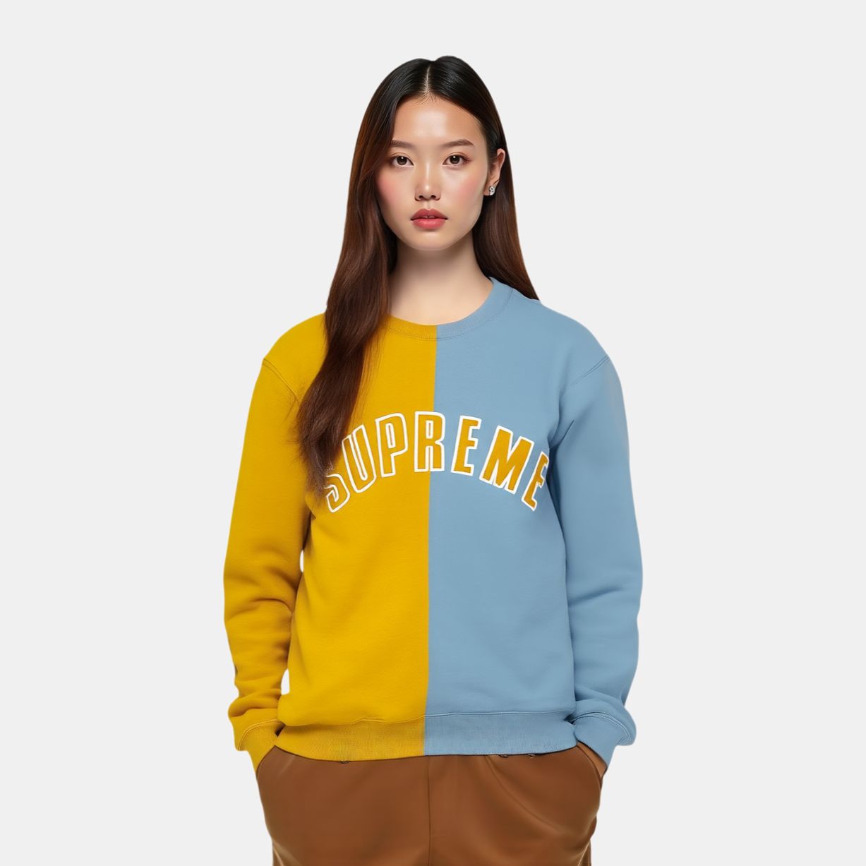 Худи Supreme FW18 Split Crewneck Sweatshirt Mustard (желто-синий) — фото 3