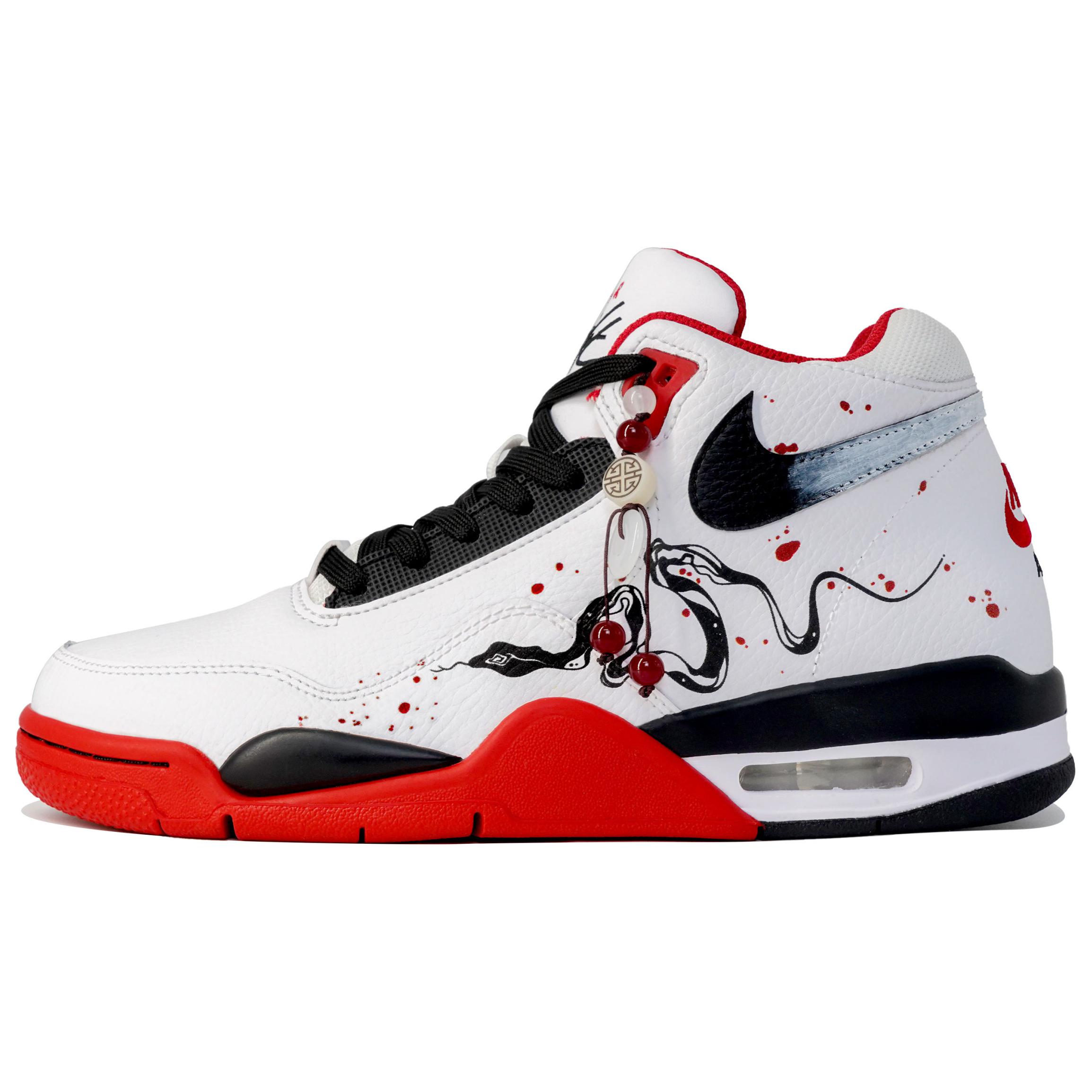 Nike Flight Legacy Slip Resistant Abrasion Resistant Mid top Vintage Basketball Shoes Unisex Black White Red