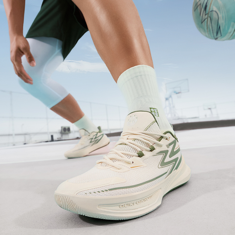361° Big3 Team 2.0 Comfortable And Breathable Cushioning, Wear Resistant Low top Basketball Shoes Men’s Beige Green