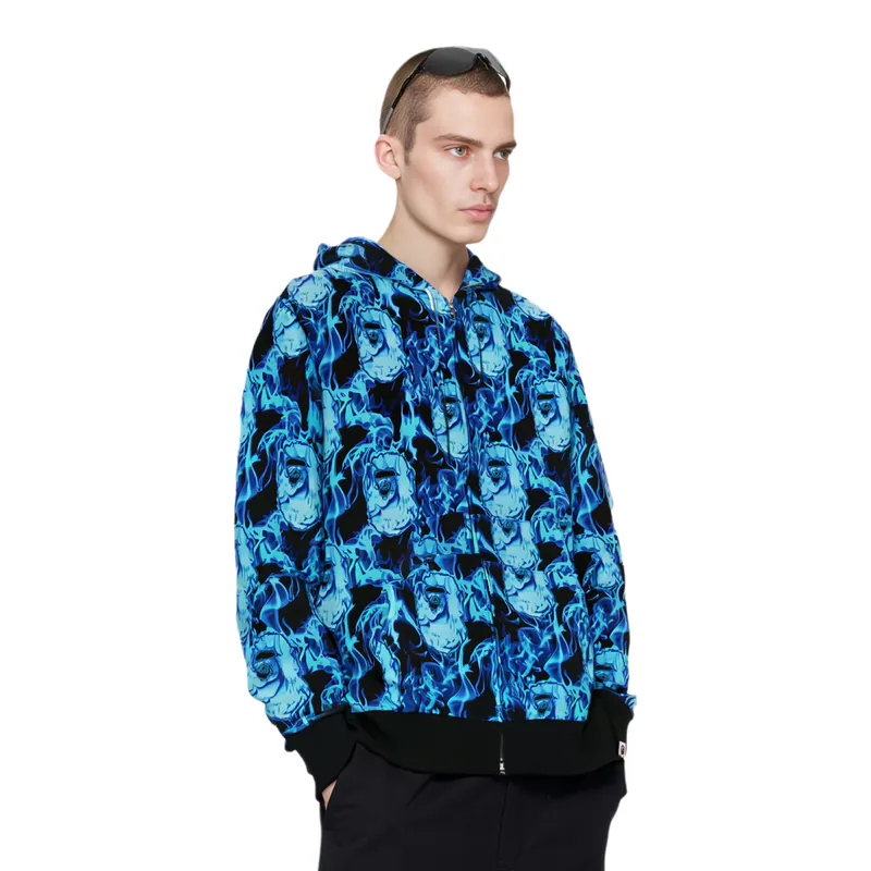 Худи A BATHING APE A BATHING APE FLAME WIDE FULL ZIP HOODIE (черное) — фото 2
