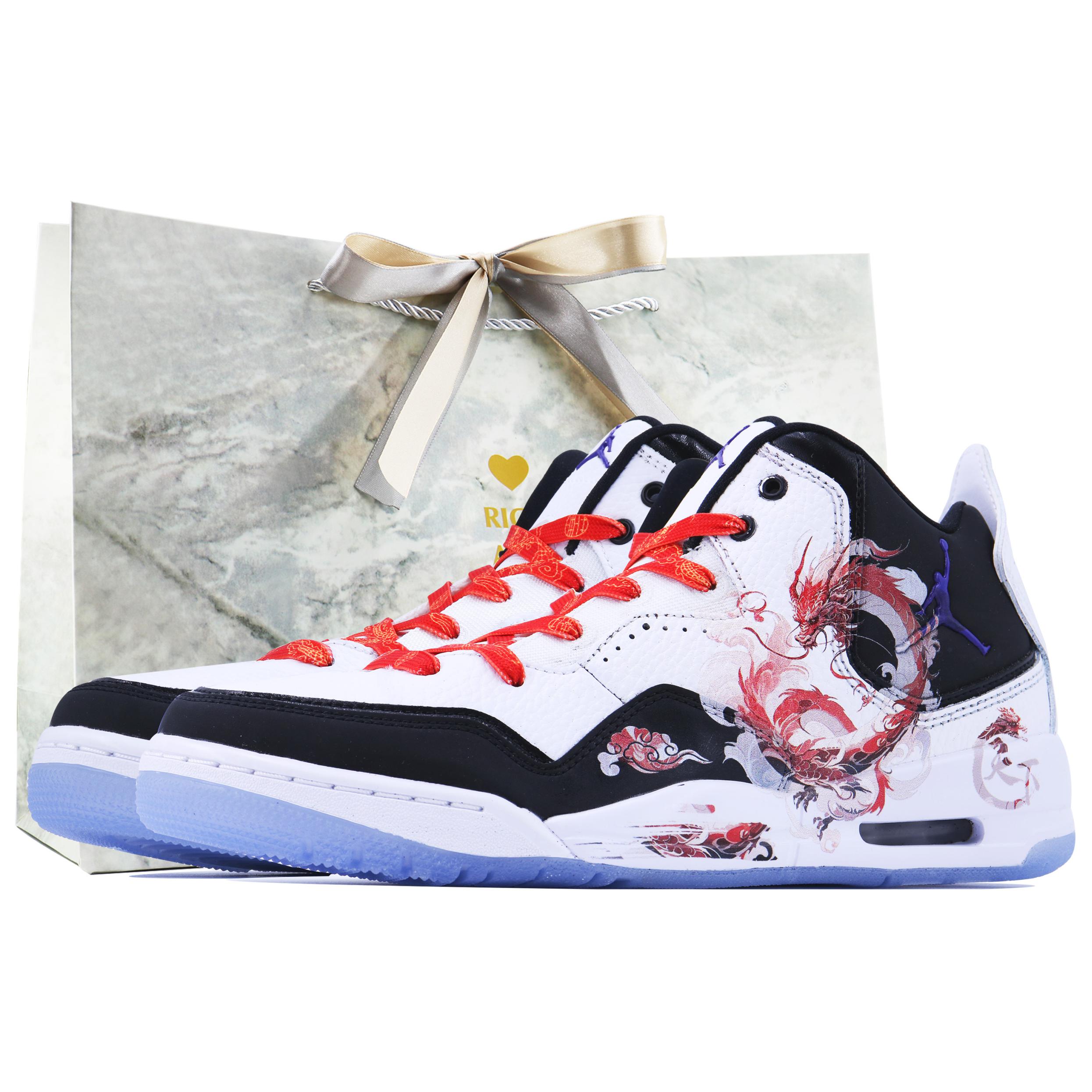 Jordan Courtside 23 Flame Dragon Slip Resistant Slip Resistant Mid top Vintage Basketball Shoes Unisex Black White Red