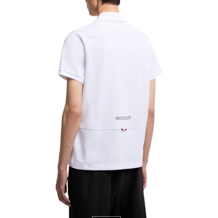 Мужская футболка-поло Moncler Cotton Piquet (белая) — фото 4