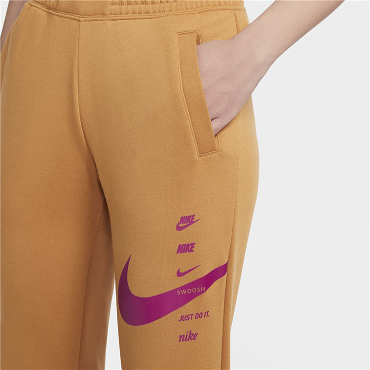 Nike Sportswear Swoosh Logo Fleece Lined Thermal Casual Sports Sweatpants Full Length Pants Women’s Spicy Sauce Yellow