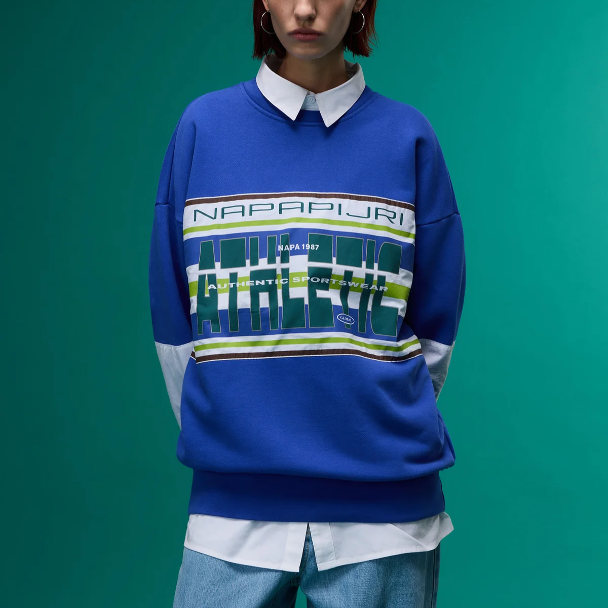 Худи Martine rose × Napapijri FW25 logo (серое) — Ярко-синий — фото 3