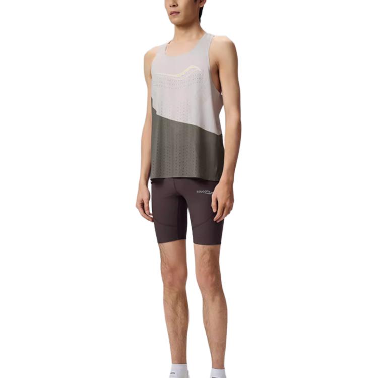 Saucony SS25 Running Tank Top Men’s Khaki & Gray Print