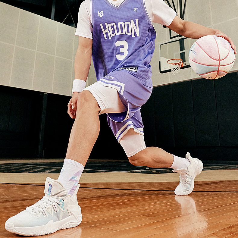 QIAODAN Cushioning Slip Resistant High top Basketball Shoes Men’s White Purple