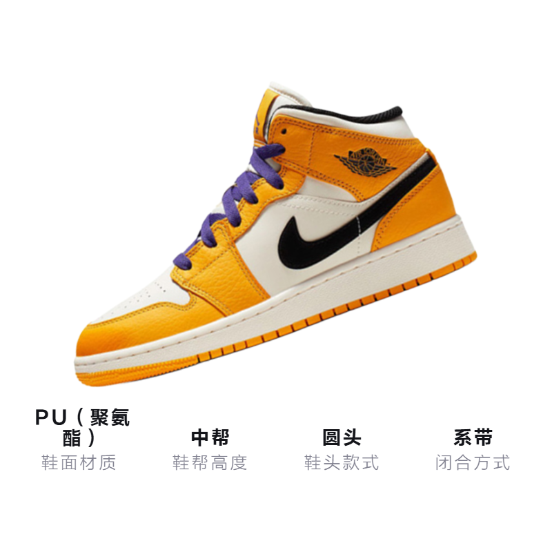 Кеды Jordan JordanAir Jordan 1 Mid PU GS (желтый / белый / фиолетовый) — Жёлтый / белый / фиолетовый — фото 3