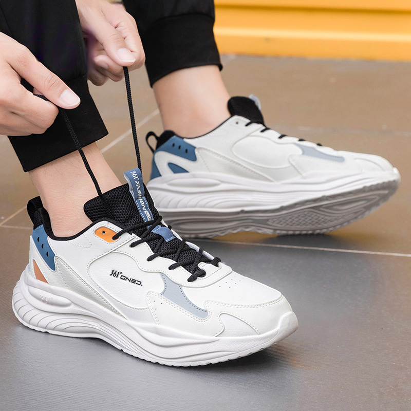 361° Synthetic Leather Slip Resistant Abrasion Resistant Low top Running Shoes Men’s White Blue