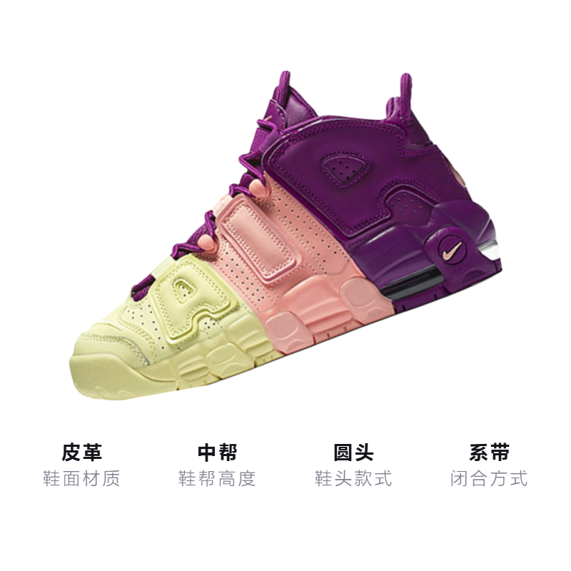 Кроссовки Nike Air More Uptempo GS (фиолетовые) — 淡黄/紫/粉 — фото 3