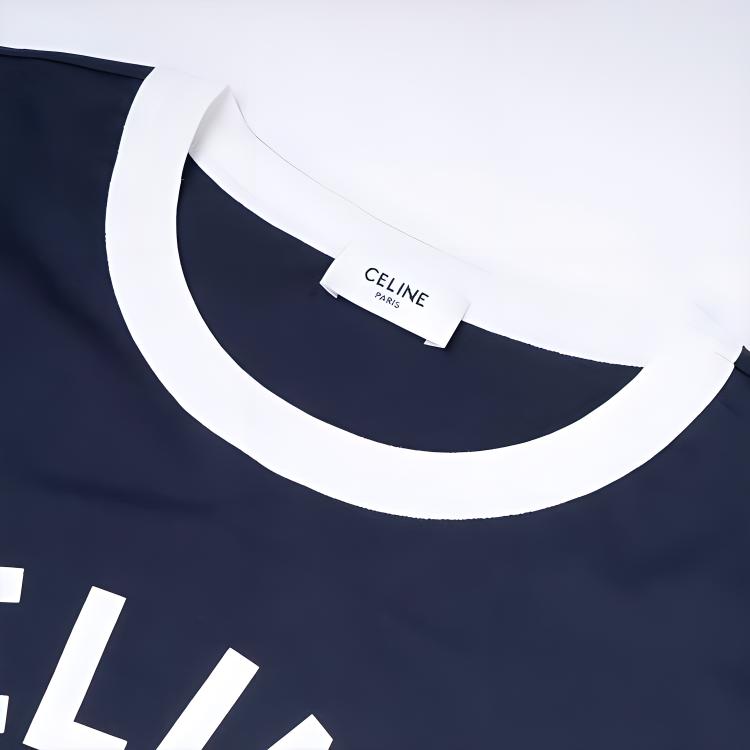 Женская футболка CELINE logo (синяя) — фото 6