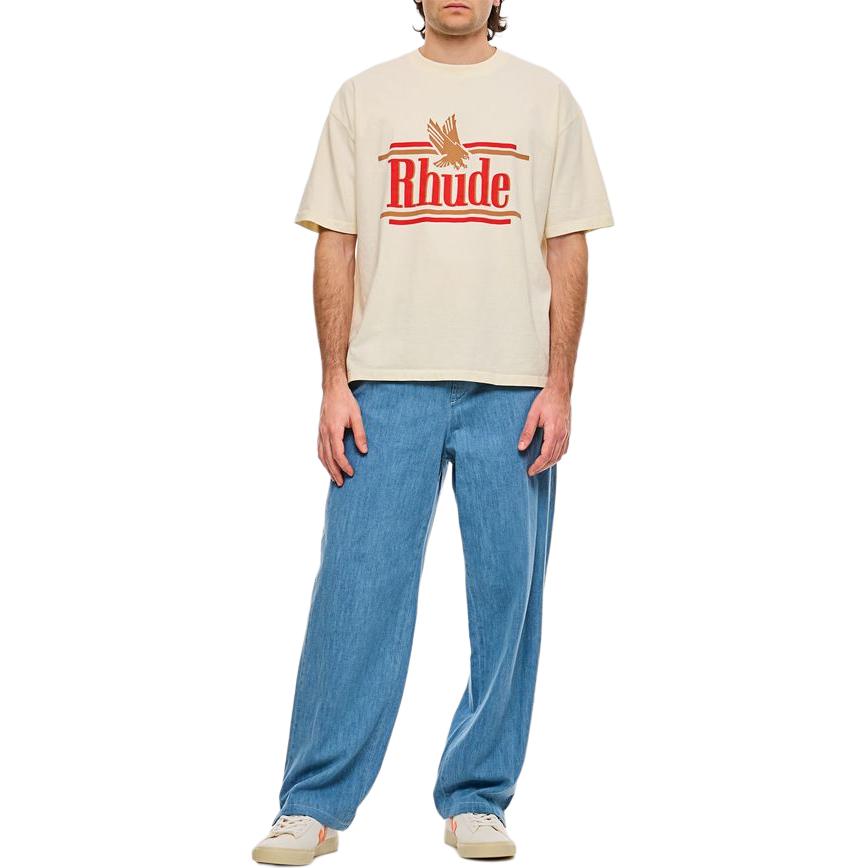 Мужская футболка RHUDE Logo Printed T-shirt (молочная) — фото 3