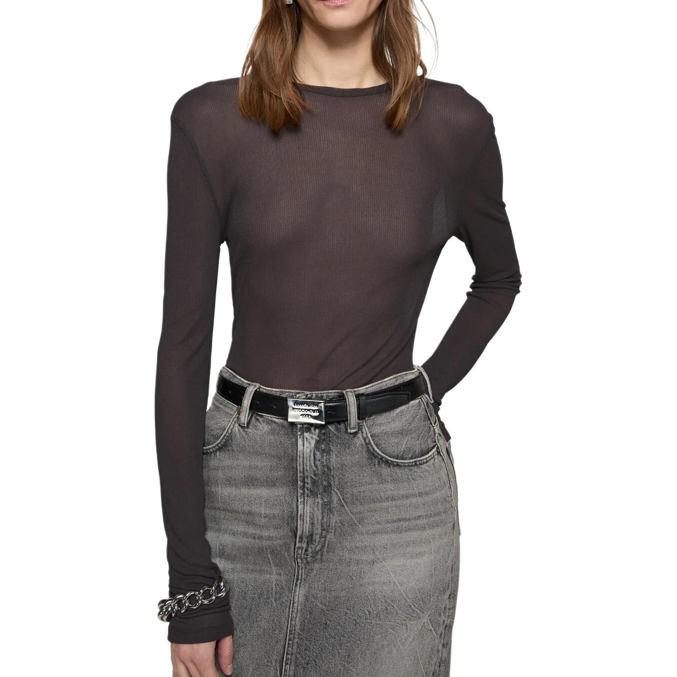 Женская футболка Acne Studios Thin Long-sleeve (черная) — фото 5