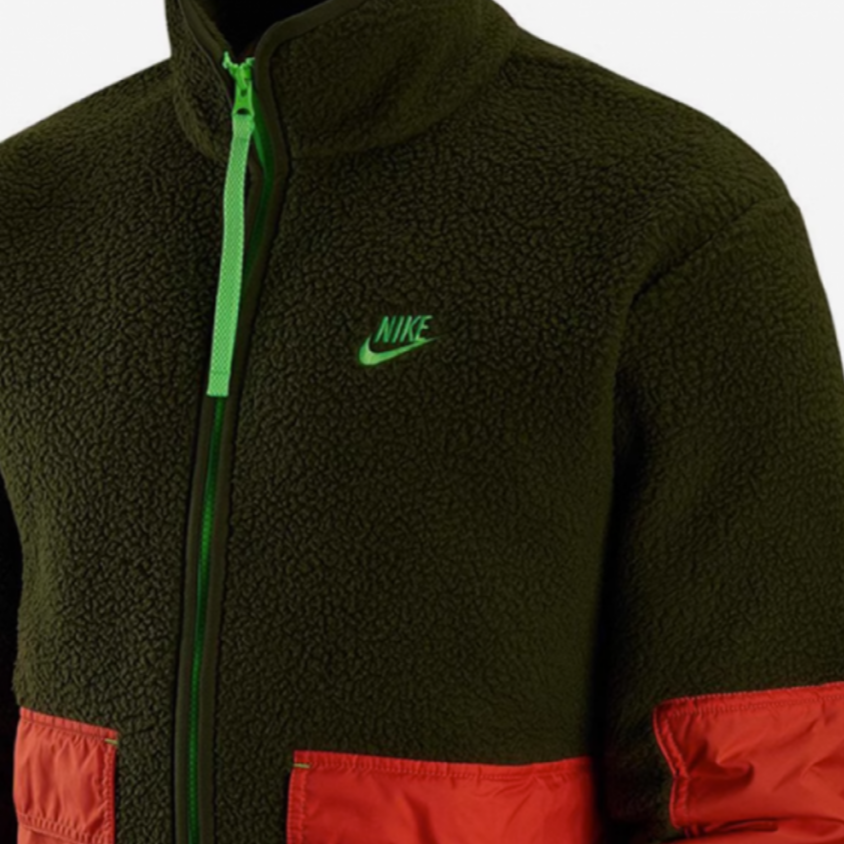 Nike Embroidery Logo Zippers Stand Collar Polar Fleece Fitted Fleece Lined Fleece Clothing Men’s Rugged Green