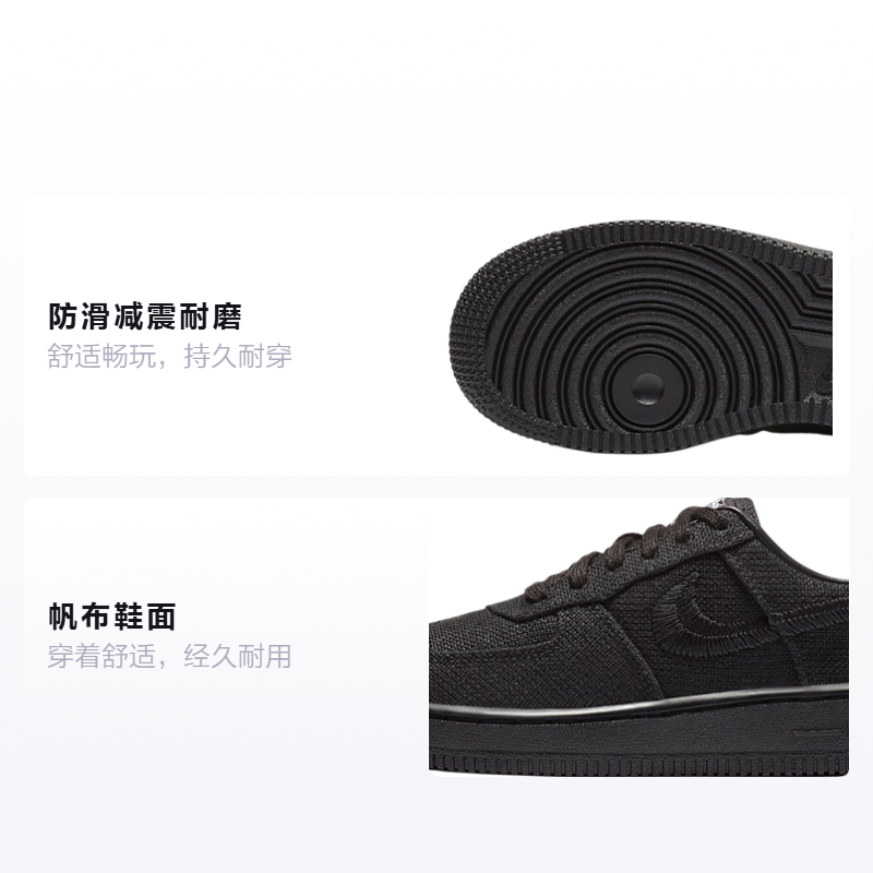 Кроссовки Stussy x Nike Air Force 1 (черные) — Чёрный — фото 2