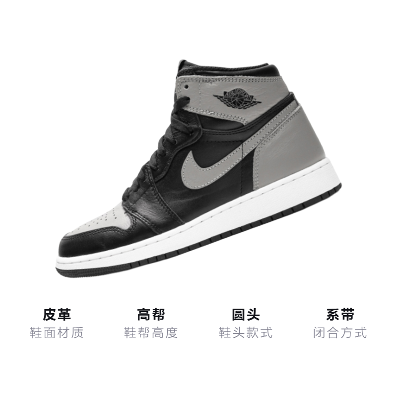 Кроссовки Jordan JordanAir Jordan 1 Retro High Shadow 2018 GS (черно-серые) — Чёрный / серый — фото 3