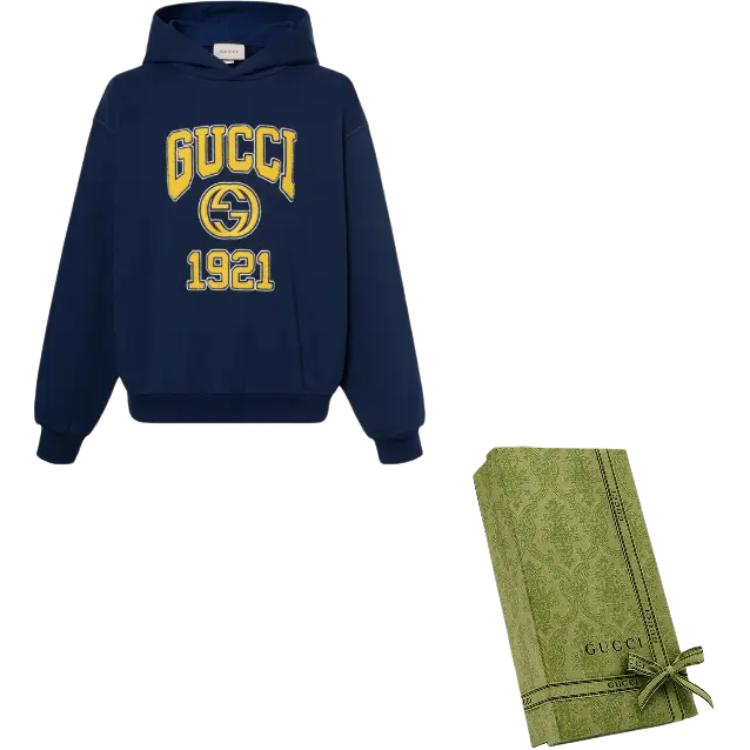 Мужское худи Gucci Logo Print (синее) — фото 11