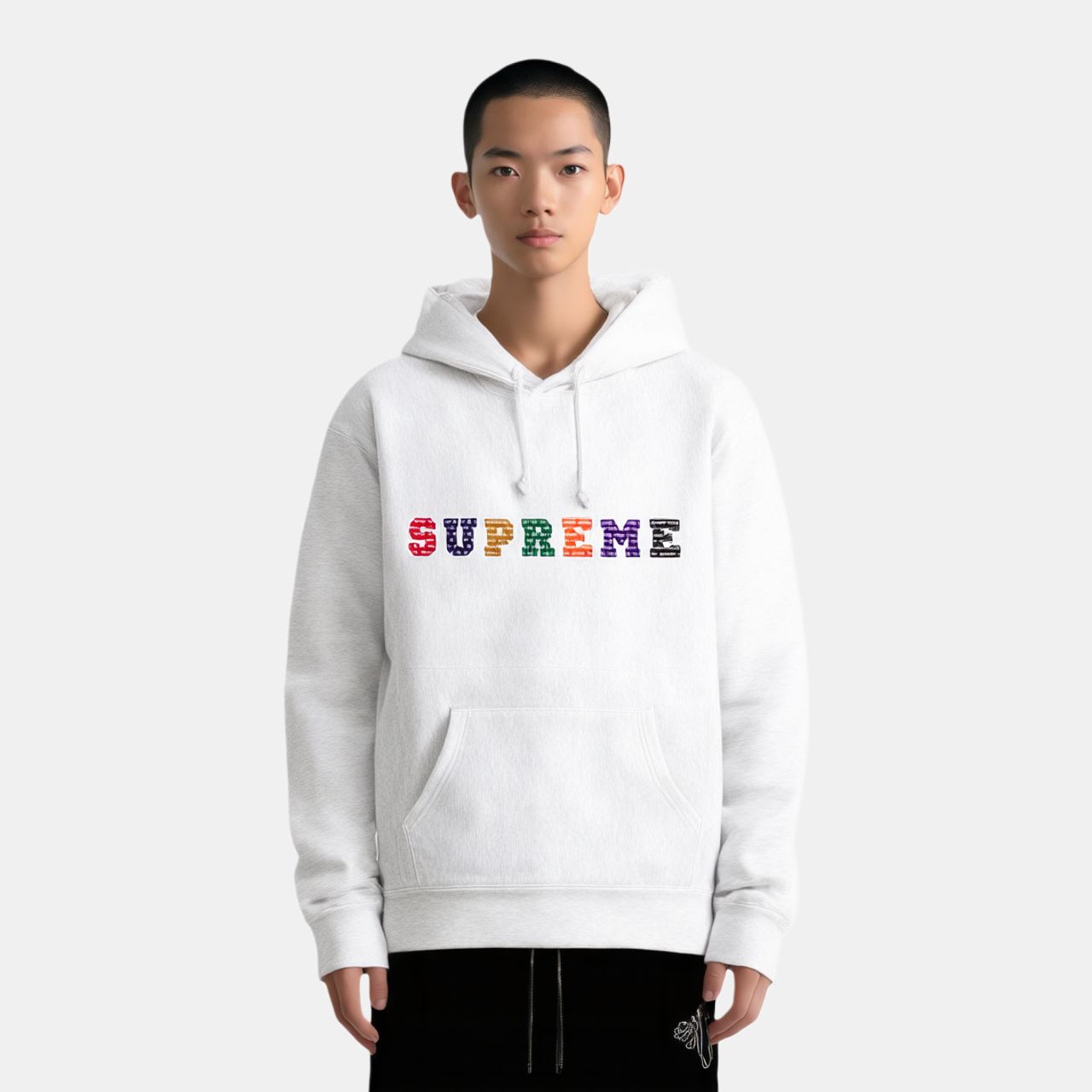 Худи Supreme FW19 Week 1 The Most Hooded Sweatshirt logo (серое) — фото 2