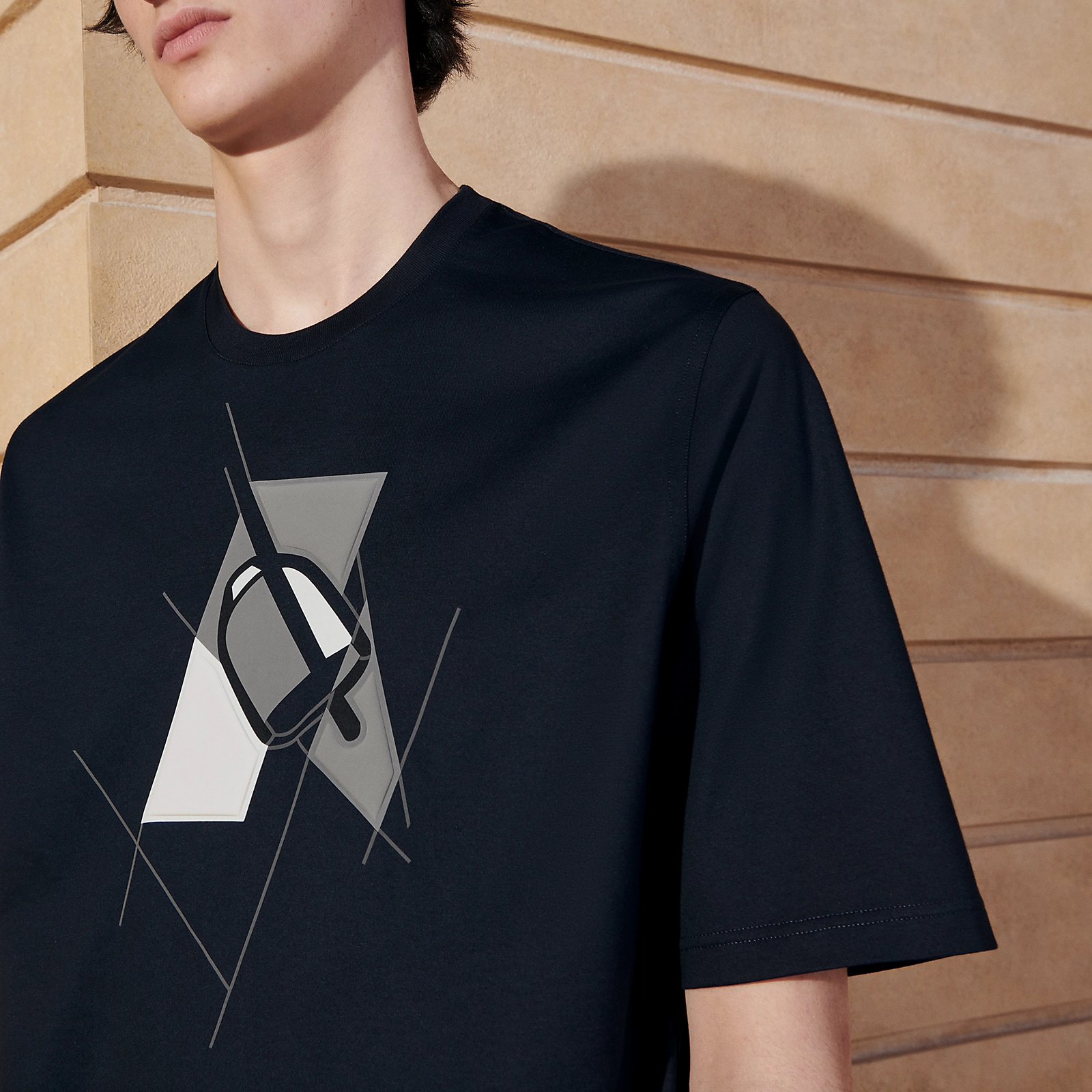 Мужская футболка Hermes Crewneck T-Shirt (темно-синяя) — фото 3