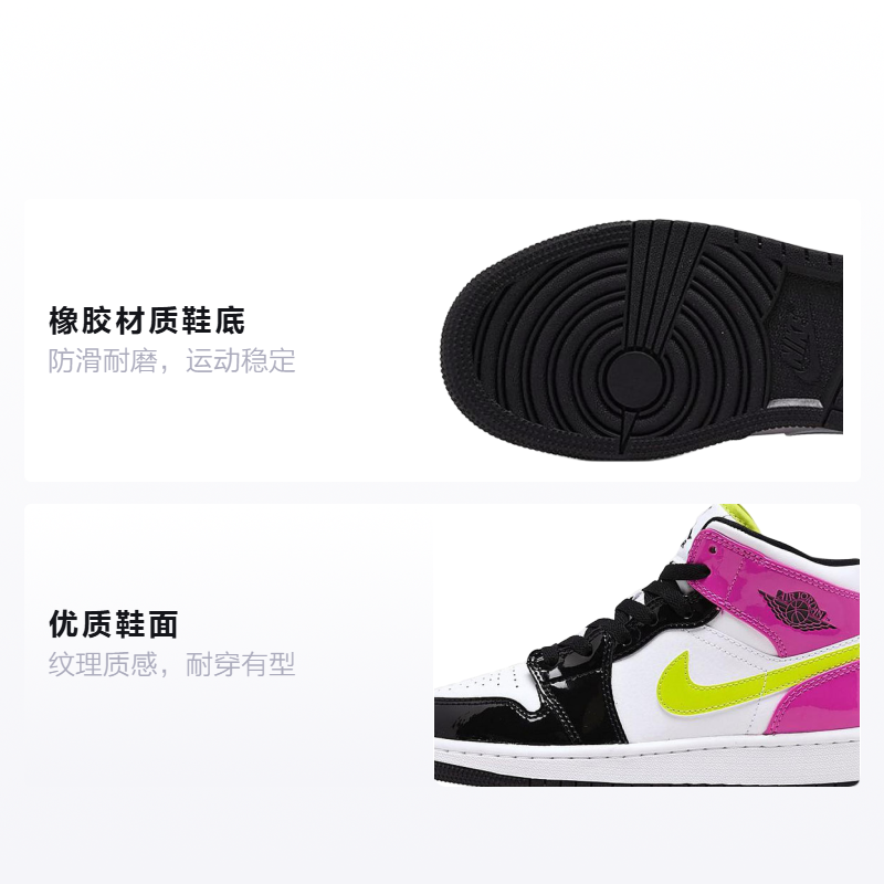 Кроссовки Jordan JordanAir Jordan 1 Mid "Patent Leather" GS (белый / розовый) — фото 2