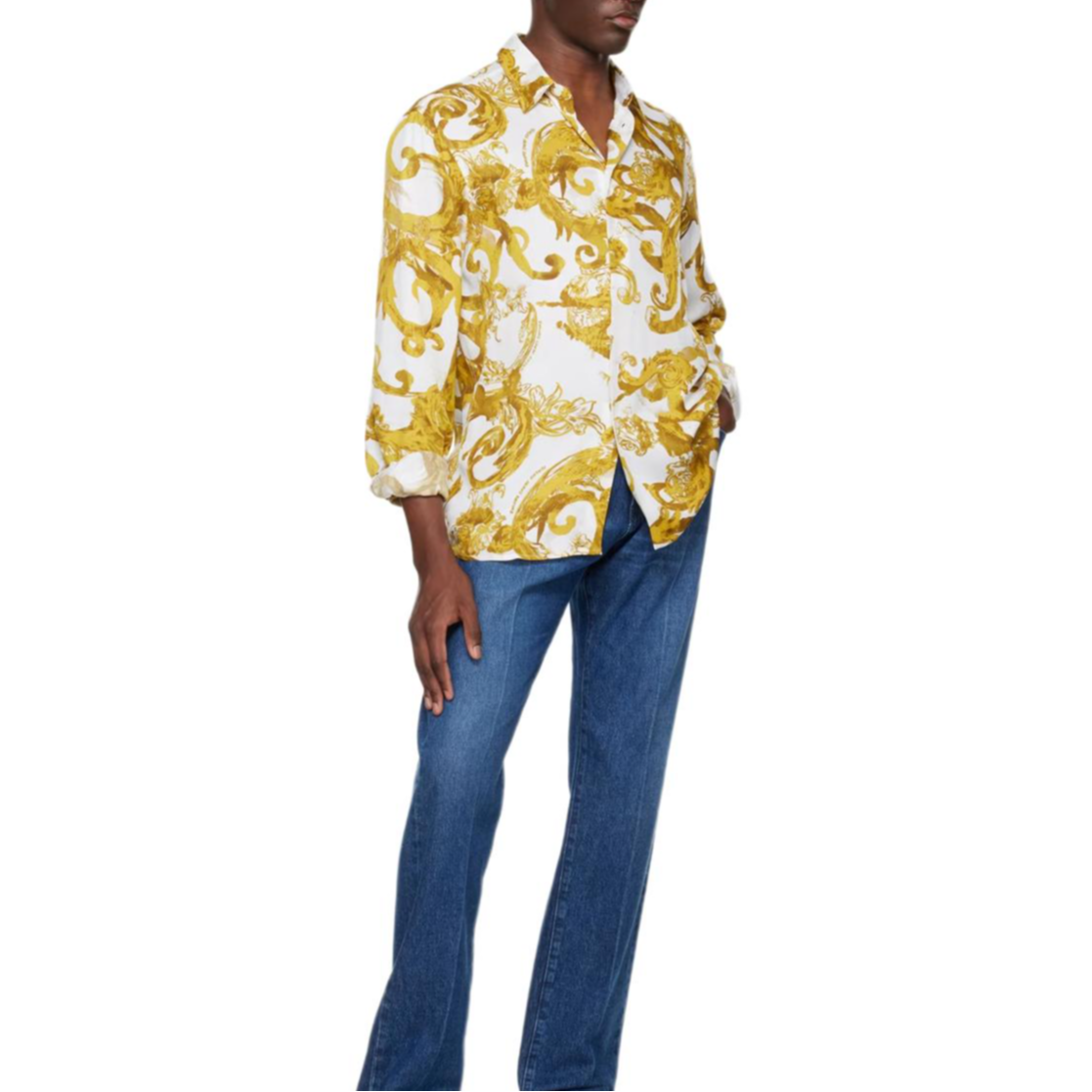 Мужская рубашка Versace Jeans Couture (бело-желтая) — фото 3