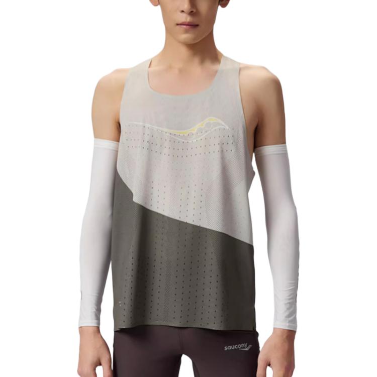 Saucony SS25 Running Tank Top Men’s Khaki & Gray Print