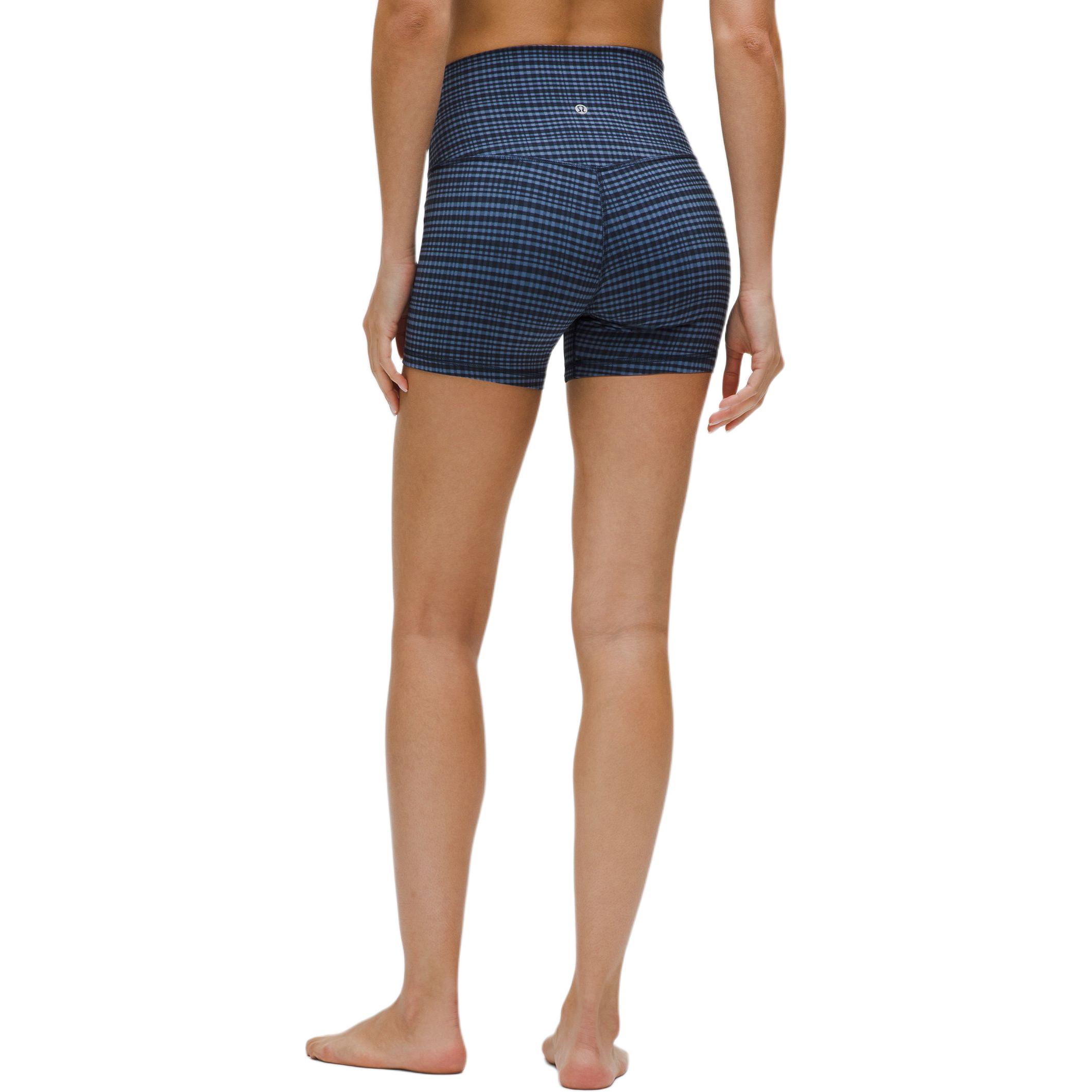 Lululemon Align Yoga Shorts 4′ Women’s Washed Denim Blue Mixed Light Reflecting Plaid