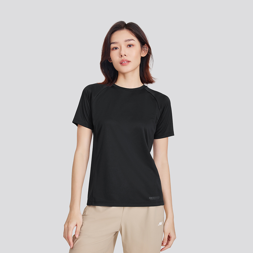 Skechers Raglan Sleeve Quick Dry T Shirts Women’s Carbon Black
