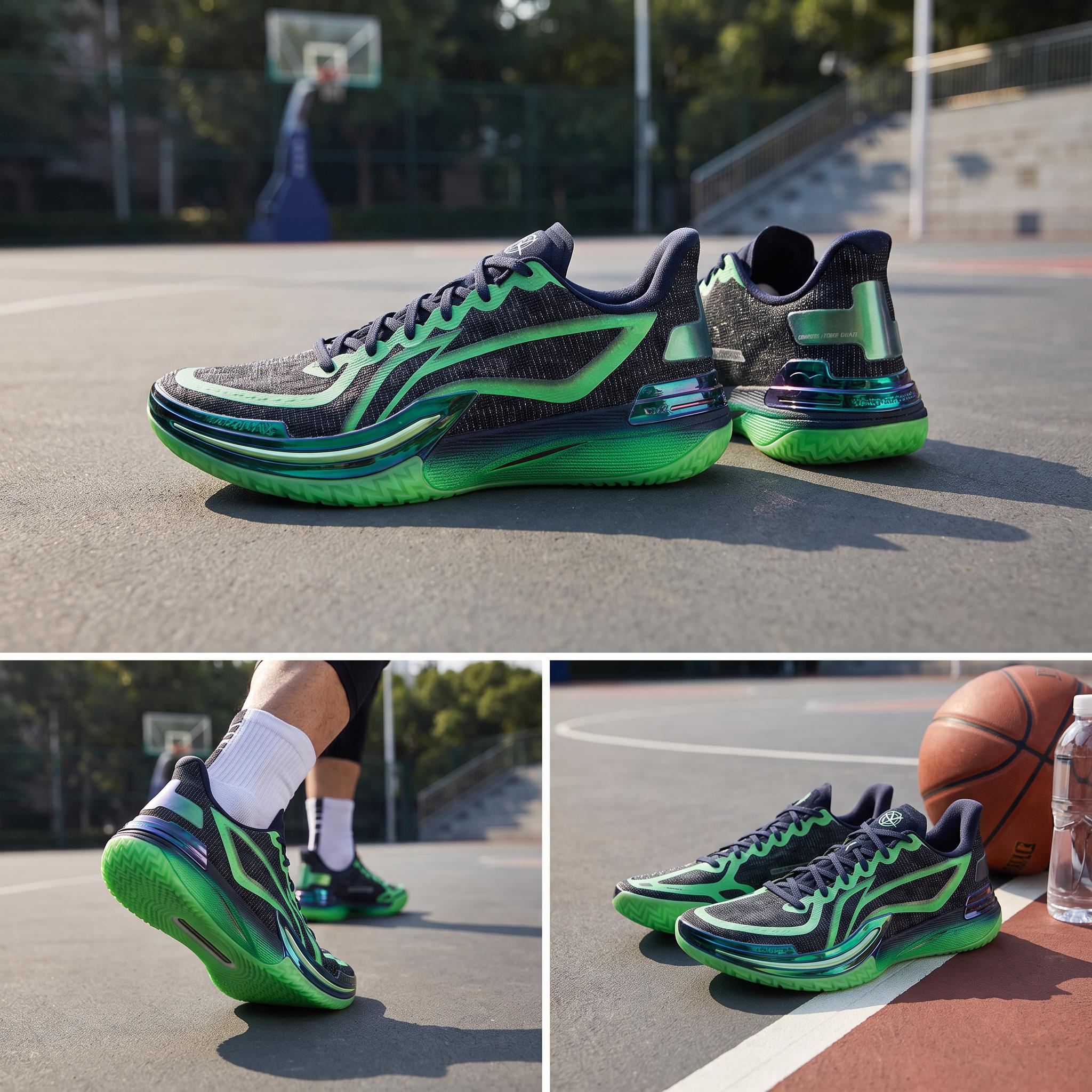 Li Ning Gamma Basketball Shoes Men's Low Top Black Green